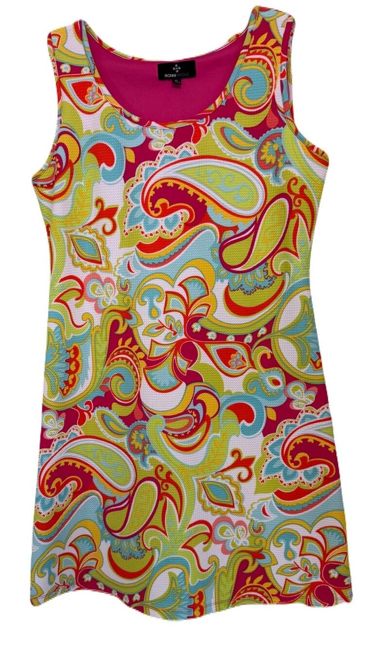 Ronni Nicole Bright, Colorful Paisley Print Pique Knit Sun Dress - Size l/XL
